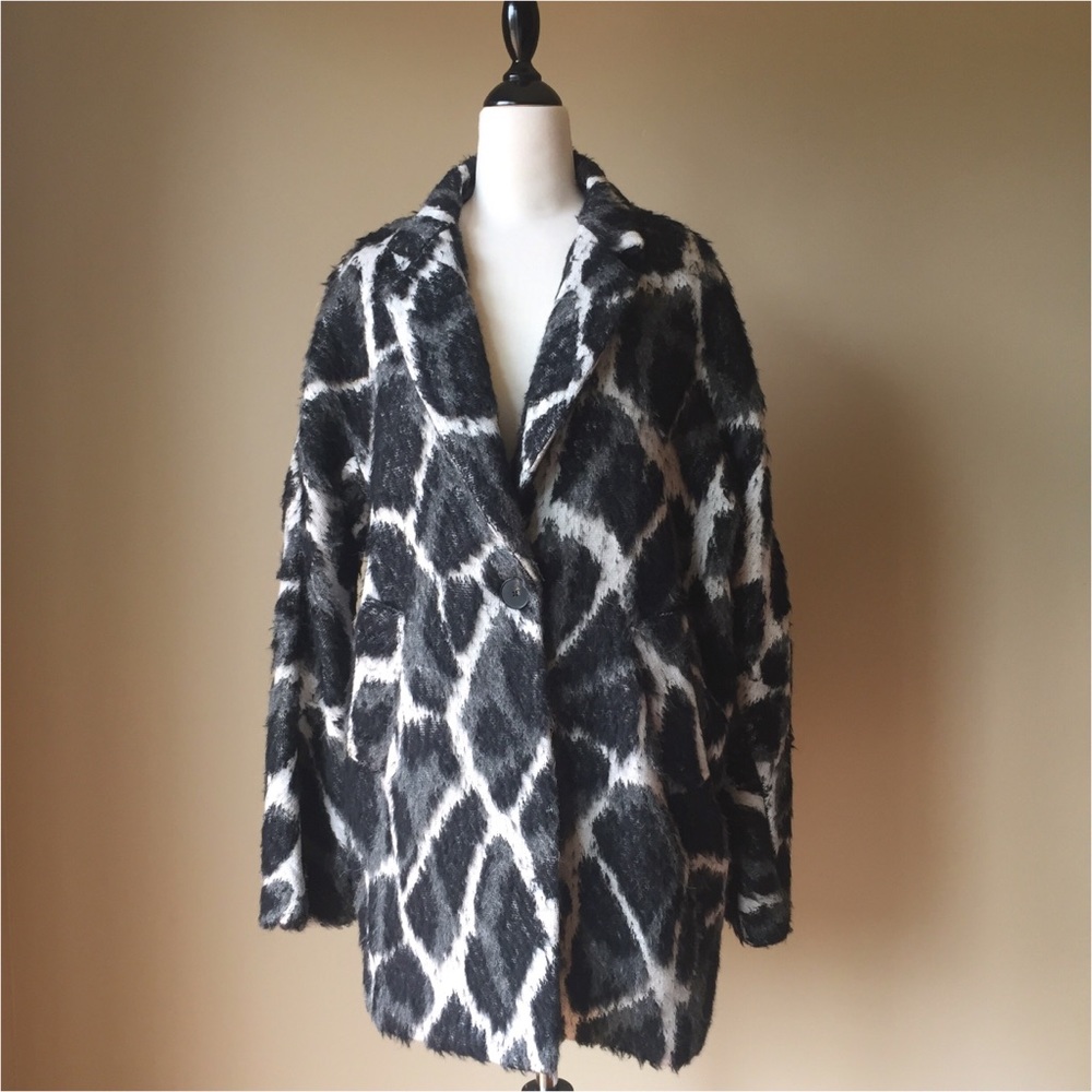 Giraffe Print Alpaca Wool Blend Jacket Blazer M